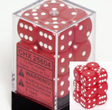 Red with White: Opaque 12d6 16mm Dice Set CHX 25604