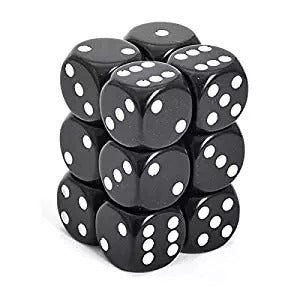 Black with White: Opaque 12d6 16mm Dice Set CHX 25608
