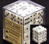 Ivory with Black: Opaque 36d6 12mm Dice Block CHX 25800