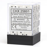 White with Black: Opaque 36d6 12mm Dice Block CHX 25801