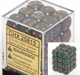 Dusty Green with Gold: Opaque 36d6 12mm Dice Block CHX 25815