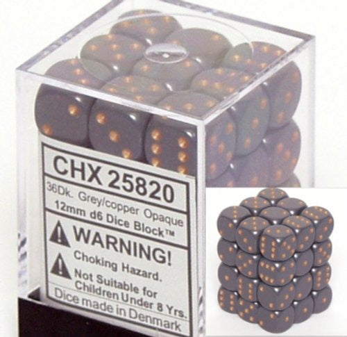 Dark Grey with Copper: Opaque 36d6 12mm Dice Block CHX 25820