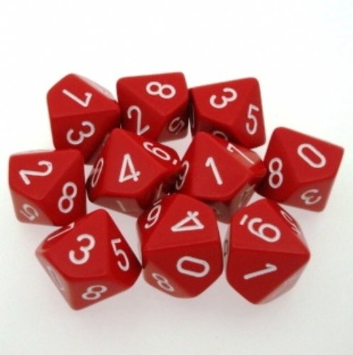 Red with White: Opaque d10 Dice Set (10's) CHX 26204