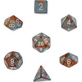 Copper-Steel with White: Gemini Polyhedral Dice Set (7's) CHX 26424