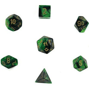 Black-Green with Gold:  Gemini Polyhedral Dice Set (7's) CHX 26439