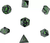 Black-Grey with Green:  Gemini Polyhedral Dice Set (7's) CHX 26445