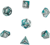 Steel-Teal with White: Gemini Polyhedral Dice Set (7's) CHX 26456
