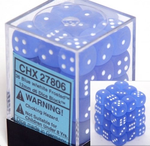 Blue with White: Frosted 36d6 12mm Dice Block CHX 27806