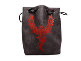 Black Leather Lite Phoenix Design Self-Standing Large Dice Bag ERD 554