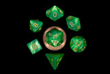 Green with Gold Numbers 10mm Mini Poly Dice Set MET 4155
