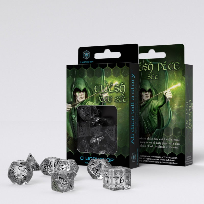 Elvish Translucent & Black Dice Set (7) QWS SELV10